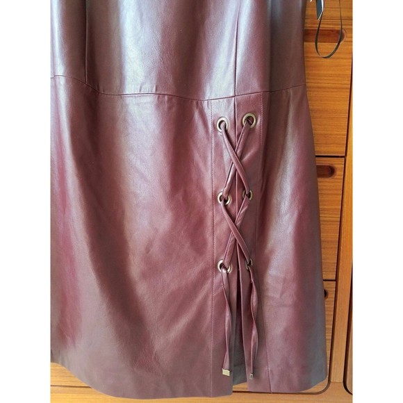 NWT Laundry by Shelli Segal Faux Leather Drop Waist Dress, Deep Garnet Red, 10 - Picture 3 of 6